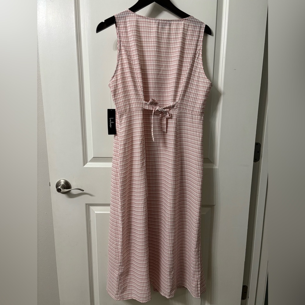 Lulu's Pink Gingham Button-Front Midi Dress - Picture 3 of 5